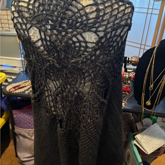 Free People Charcoal Gray Poncho Sweater - Picture 2 of 3